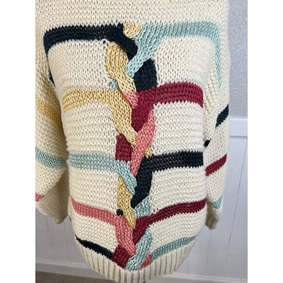 Vtg UNO & UNA Knit Sweater Sz L Colorful Cable Twist 80s 90s Indie Hipster Retro - Picture 6 of 10